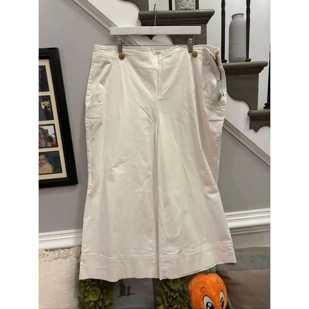Anthropologie Cream Sailor Button Side Zip Wide Cropped Pant sz 20W NWT